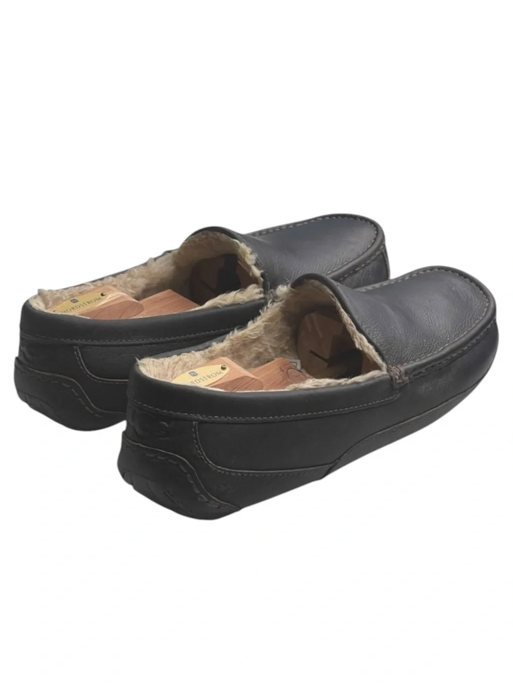 UGG 𖤐 Ascot Fur Lined Leather Moc Slipper Loafer 𖤐 Black Brown 𖤐 12 45 𖤐 Men’s